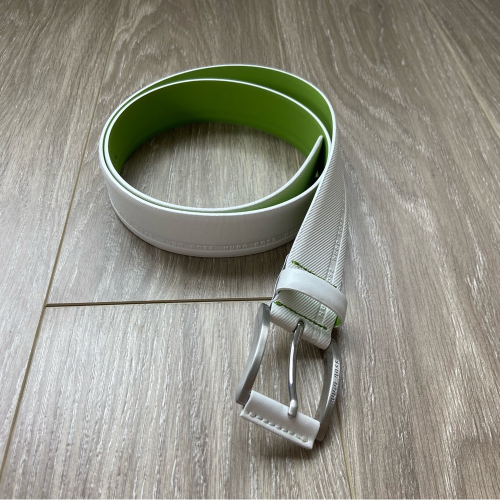 Hugo Boss White ‘Tymos’ Leather Etched Belt